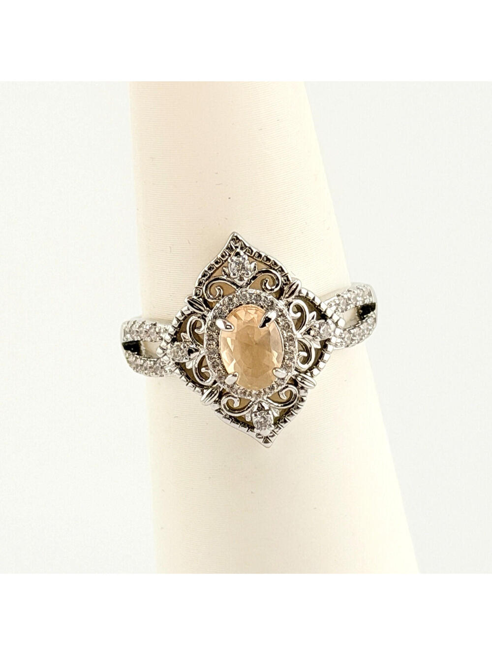 Bomb Party Ring Sz 9 "Beyond Charming" Peach Topaz on Rhodium RBP3369 RETRO